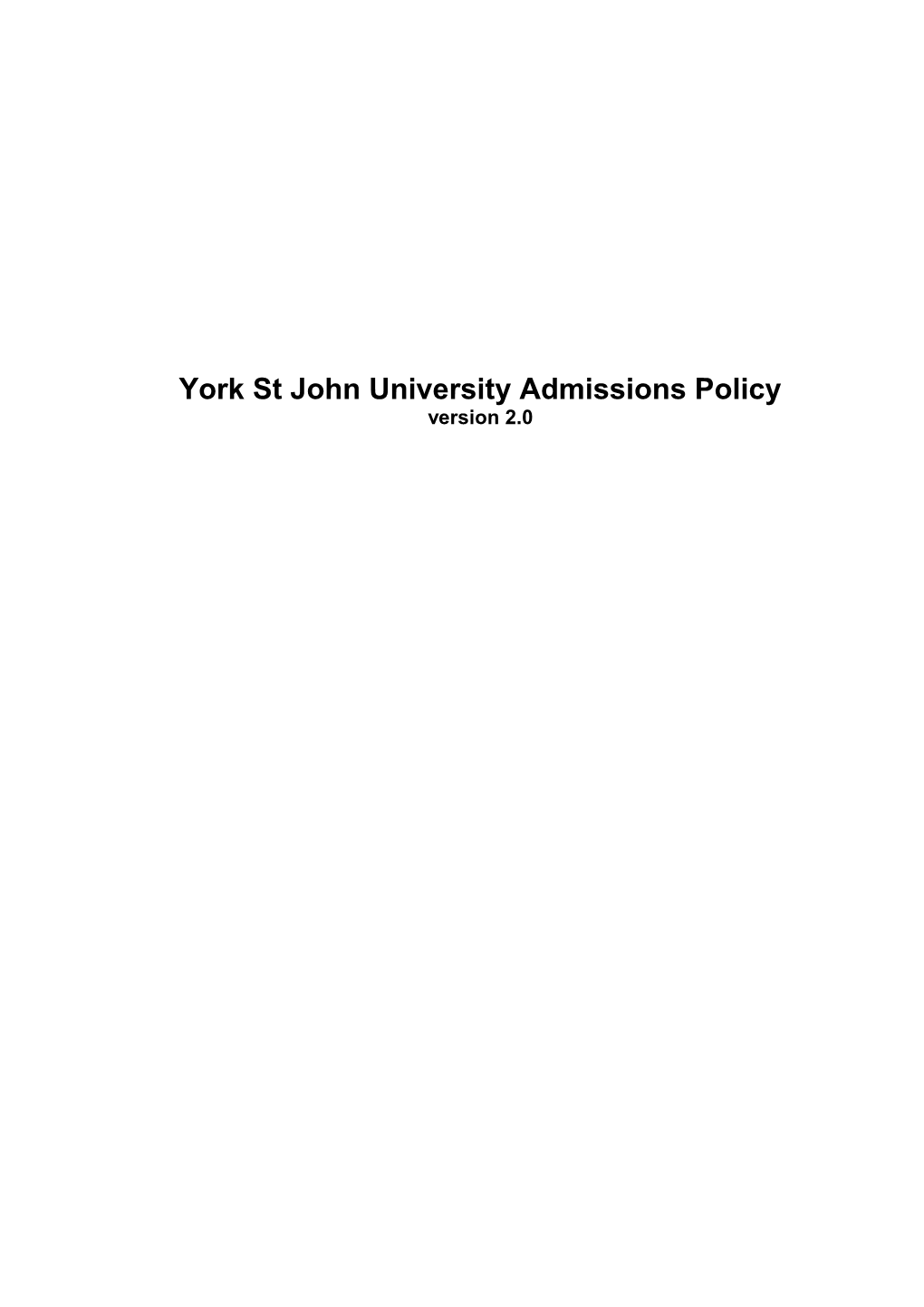 York St John University Admissions Policy (Draft)