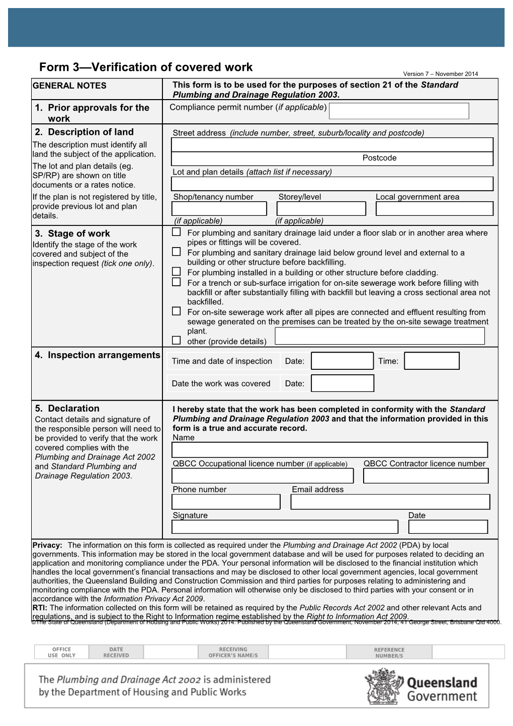 Form 3 Verification of Covered Work