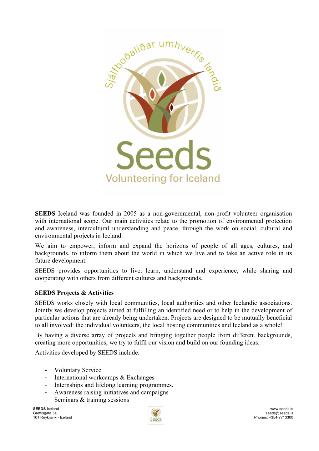 SEEDS - Iceland. Workcamps Descriptions, 2014