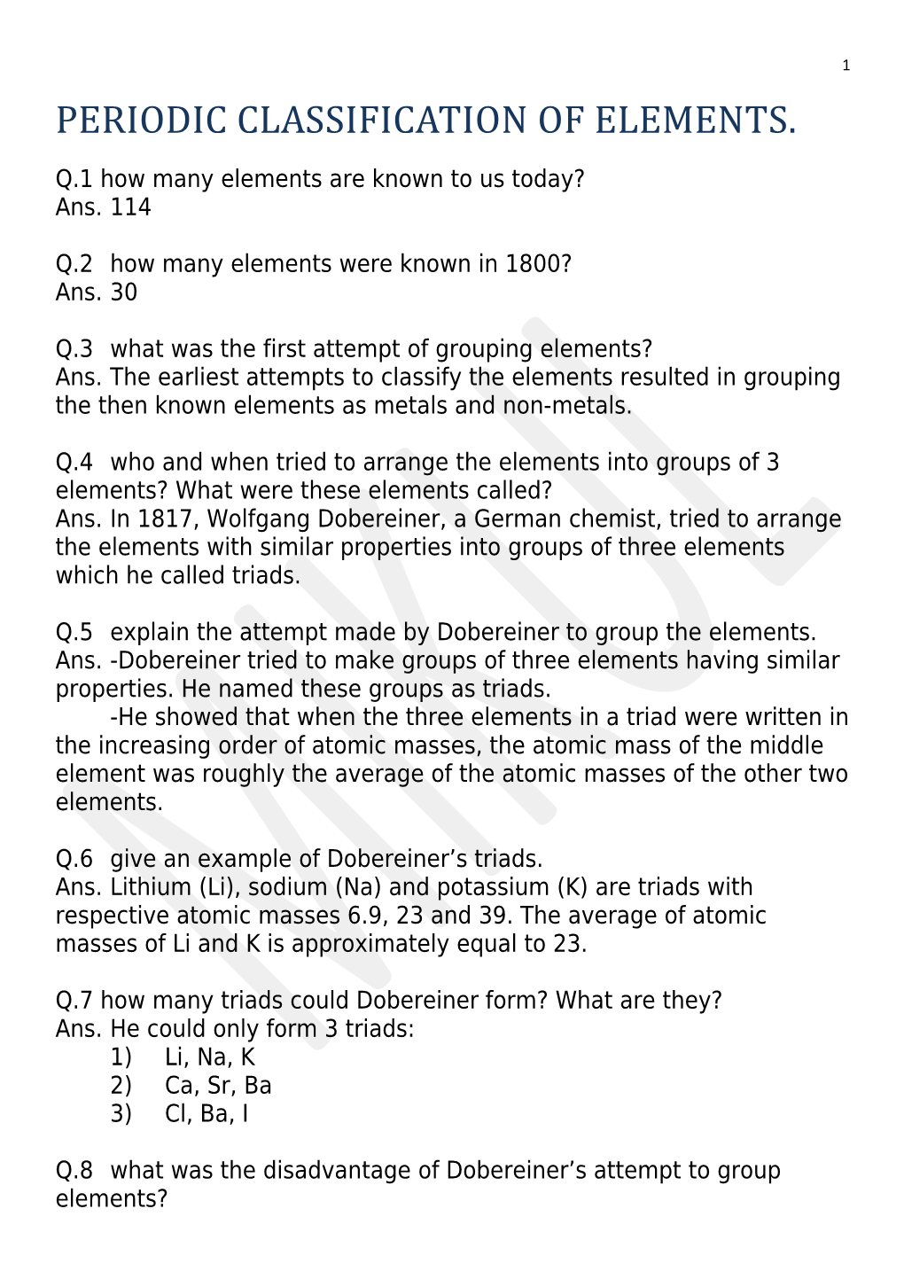 Periodic Classification of Elements