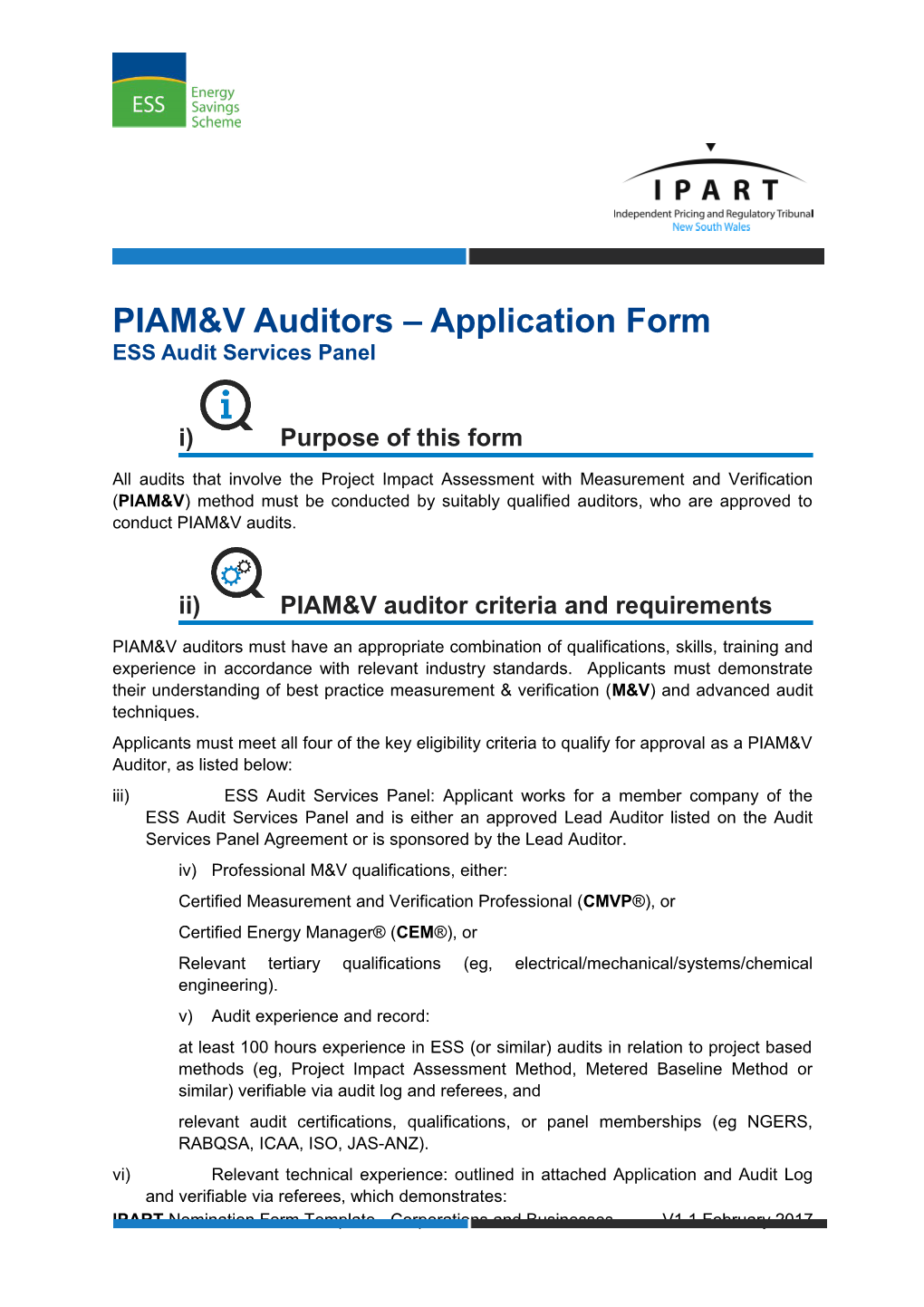 PIAM&V Auditors Application Form