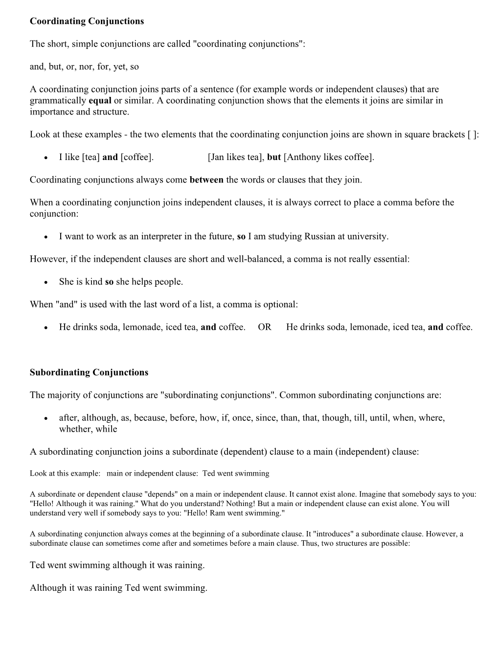 Coordinating Conjunctions