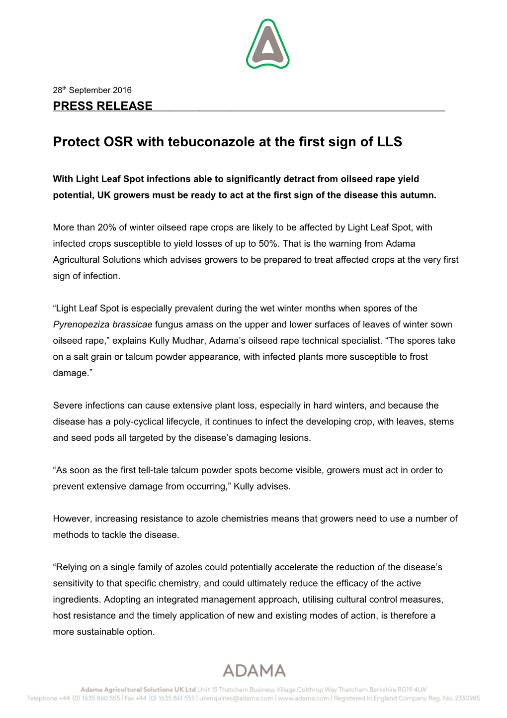 Protect OSR with Tebuconazole at the First Sign of LLS