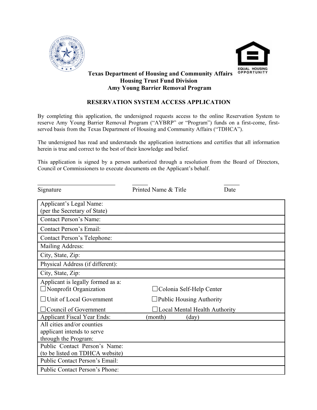 Housing Trust Fund Amy Young Barrier Removal Program Application to Access the Reservation