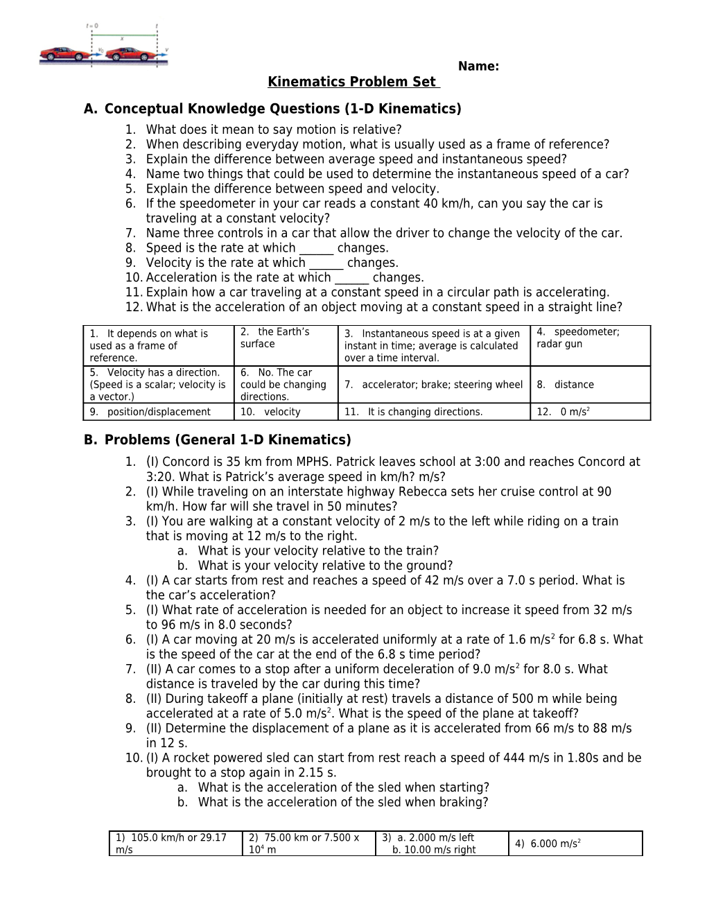 A. Conceptual Knowledge Questions (1-D Kinematics)