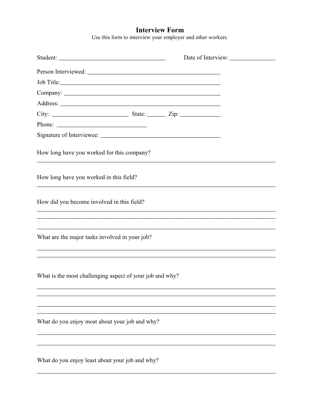 Use This Form to Interview Your Employer and Other Workers