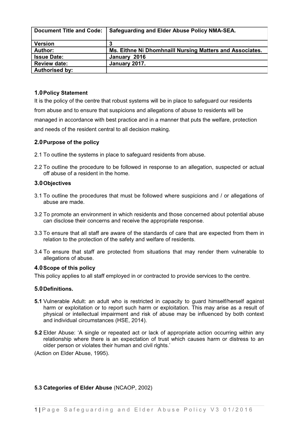 2.1To Outline the Systems in Place to Safeguard Residents from Abuse