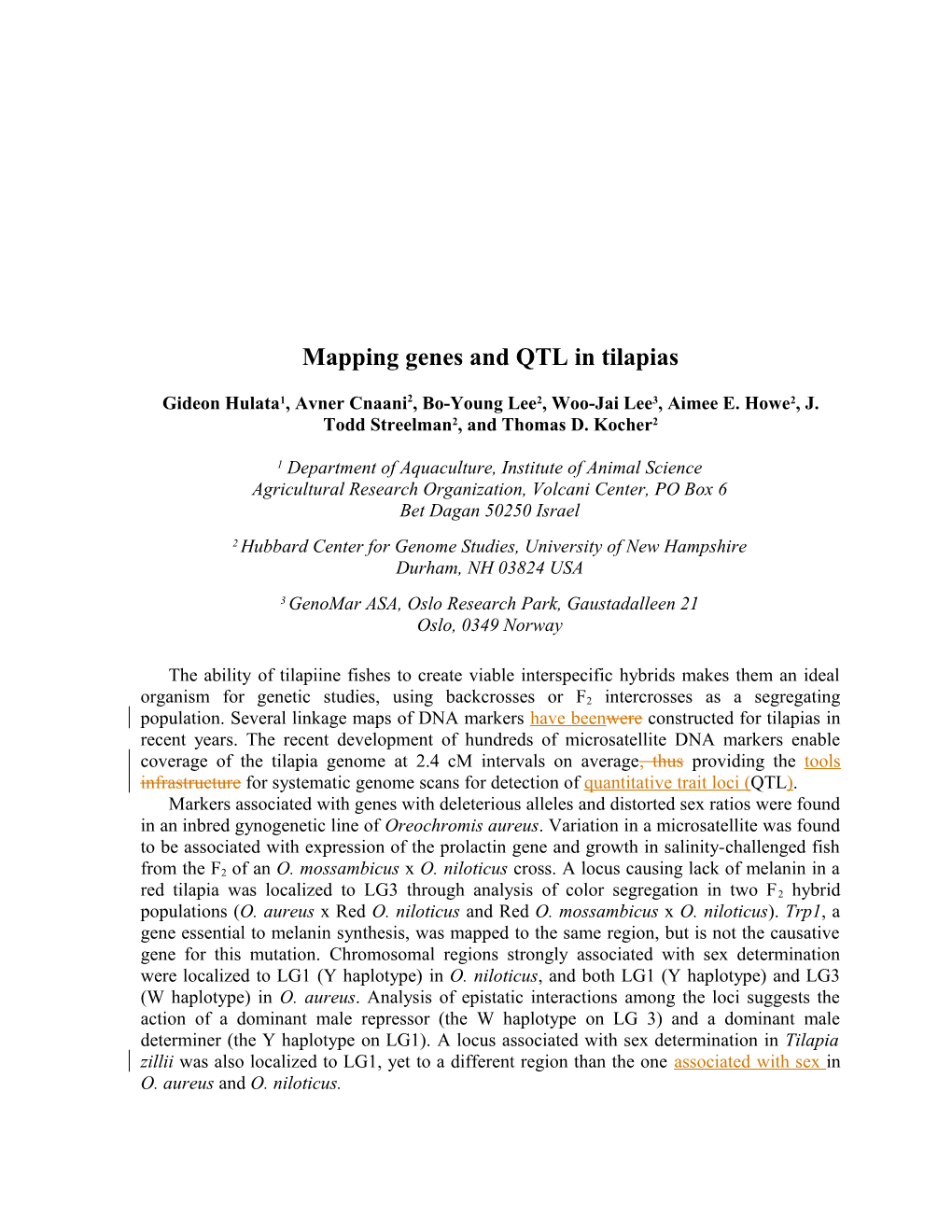 Mapping QTL and Genes in Tilapias