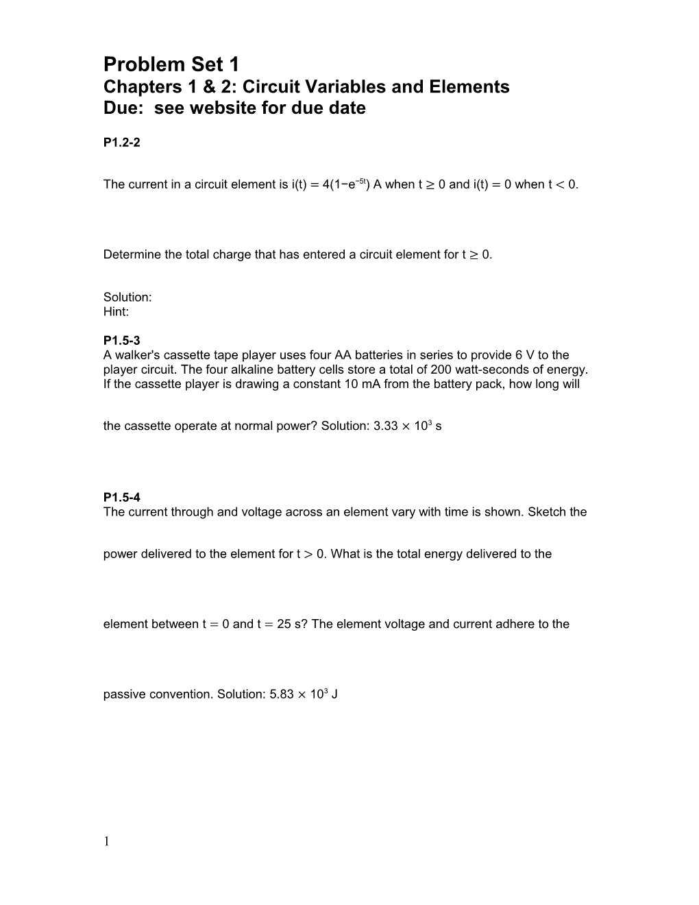 Chapters 1 & 2: Circuit Variables and Elements