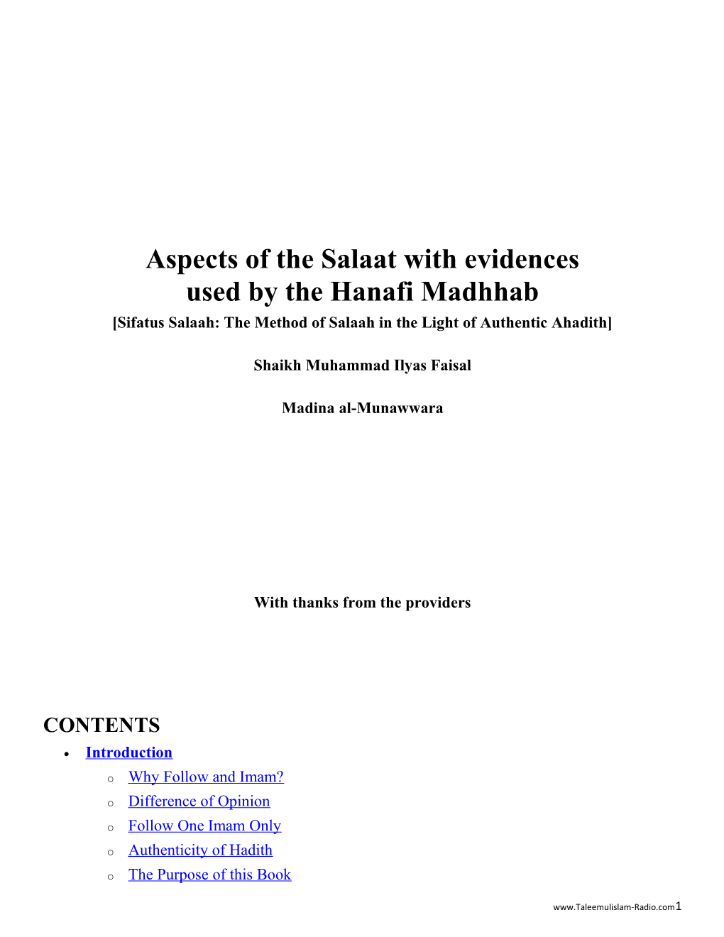 Sifatus Salaah: the Method of Salaah in the Light of Authentic Ahadith