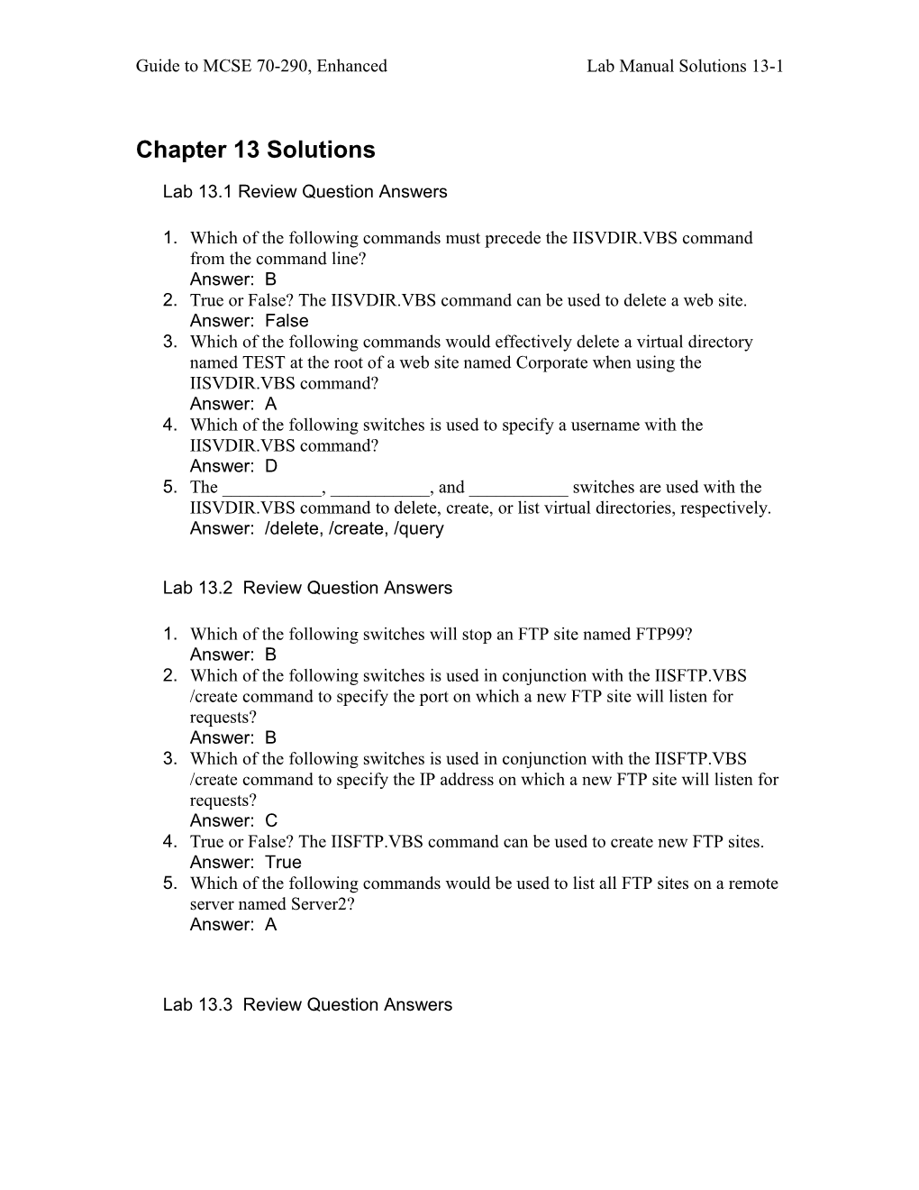 Lab 13.1 Review Question Answers