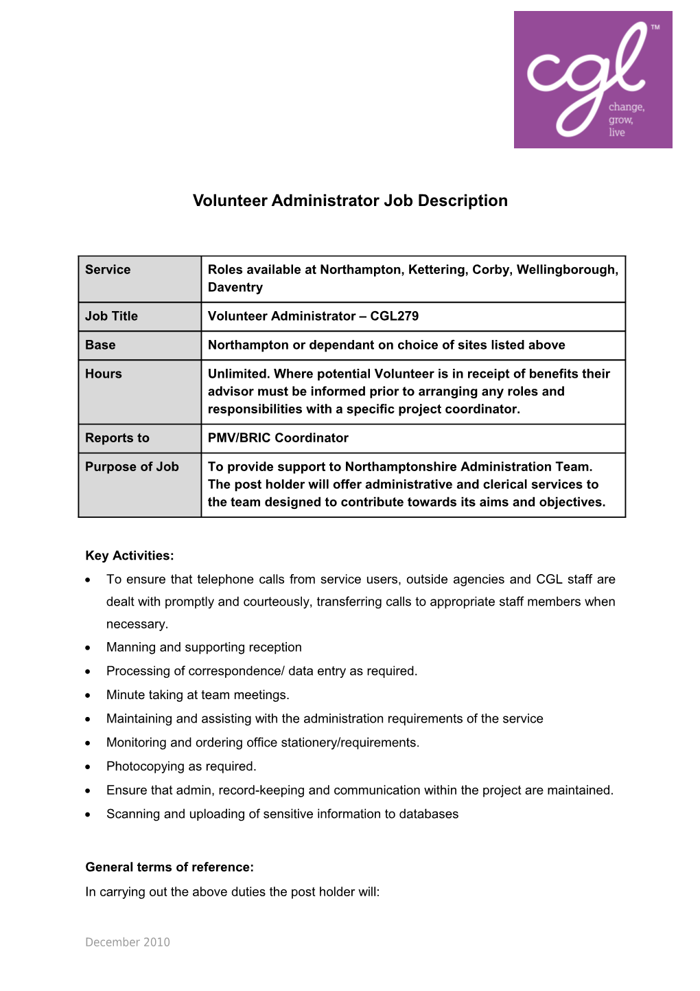 Volunteer Administrator Job Description