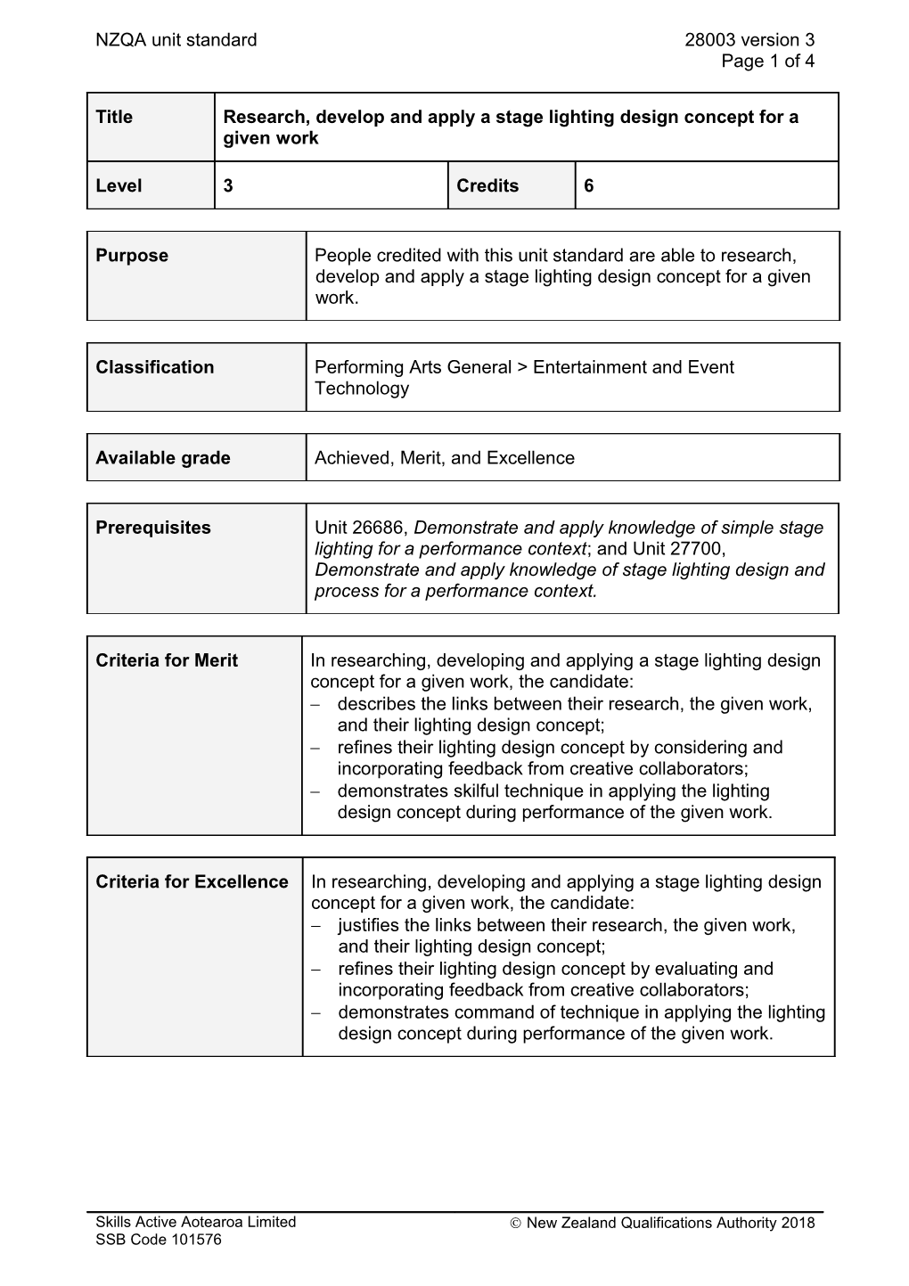 28003 Research, Develop and Apply a Stage Lighting Design Concept for a Given Work