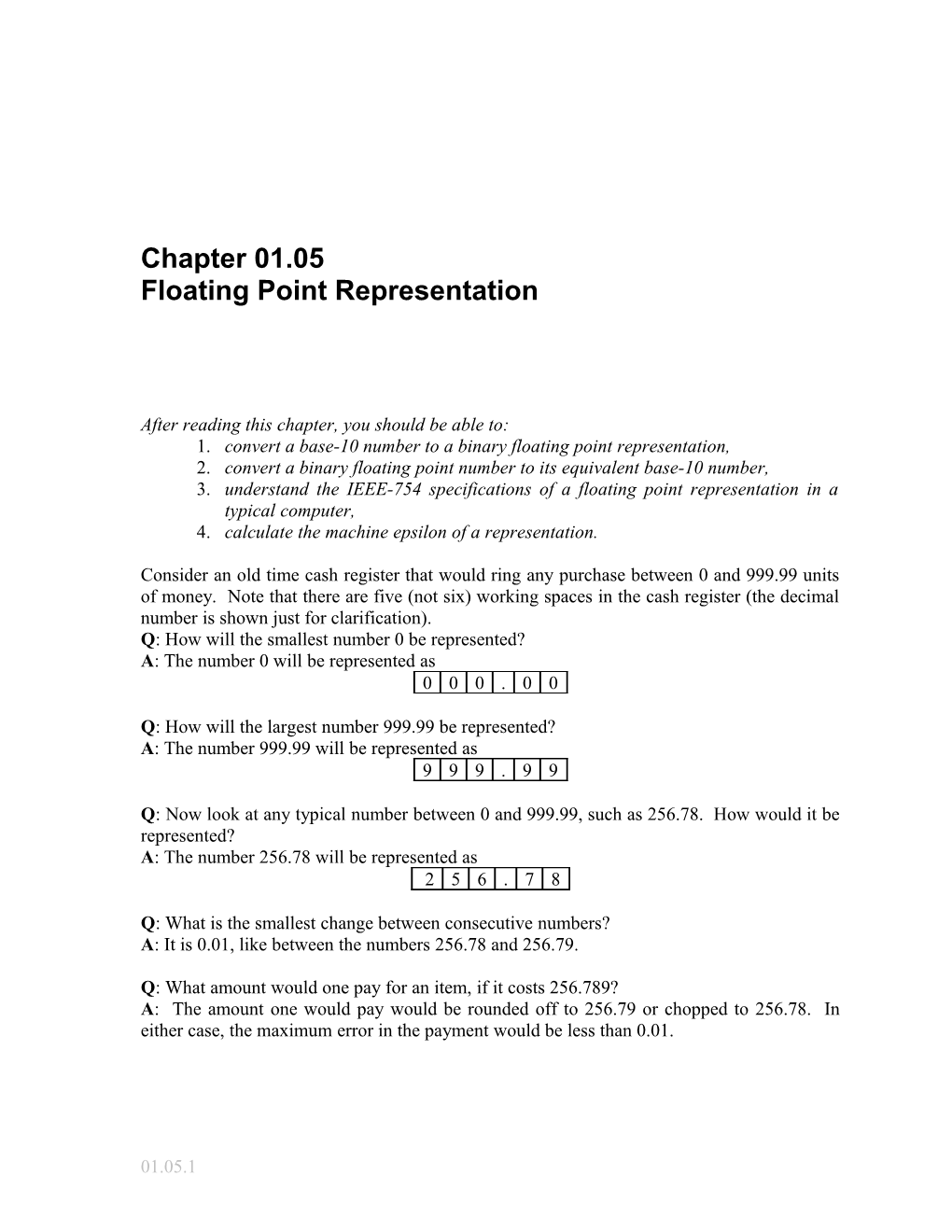 Text Book Notes on Floating Point Representation
