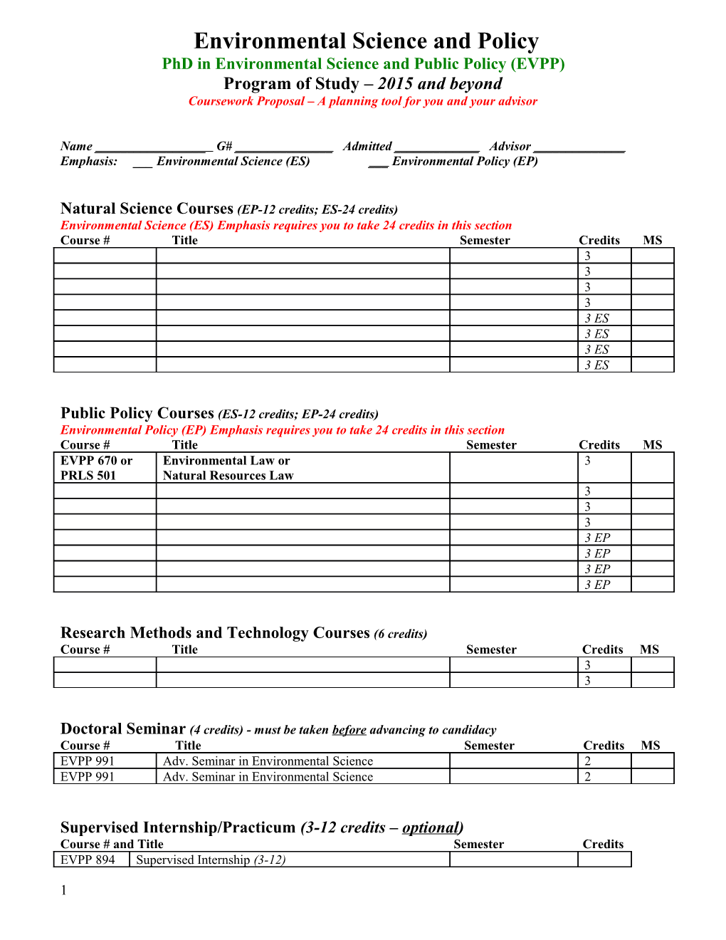 Phd in Environmental Science and Public Policy (EVPP)