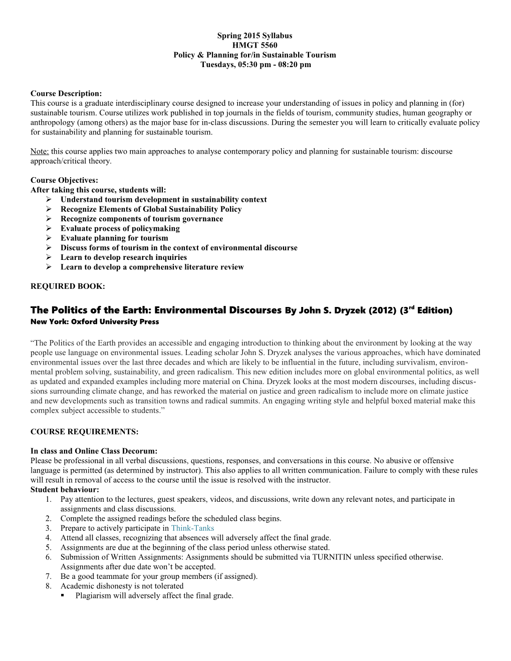 Policy Planning For/In Sustainable Tourism