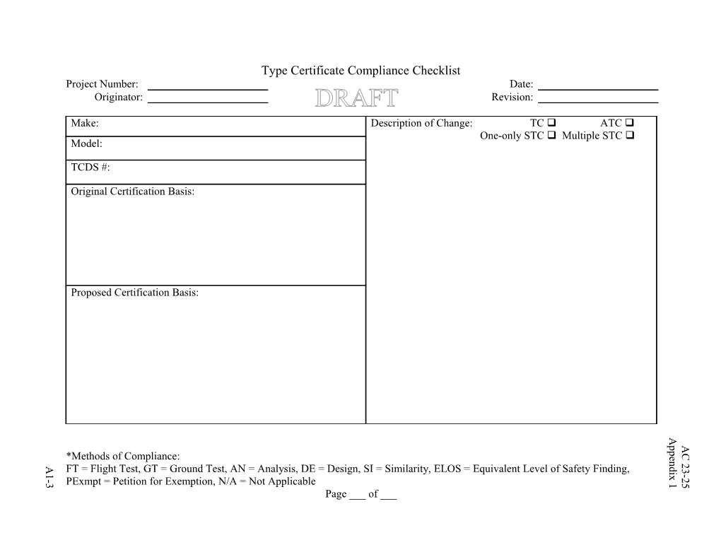 Type Certificate Compliance Checklist