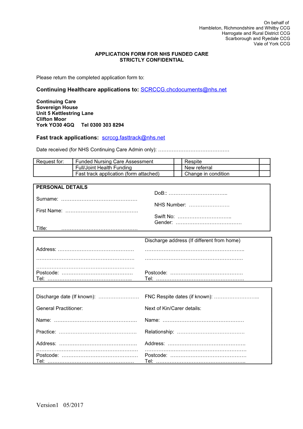 Application Form for Nhs Funded Care