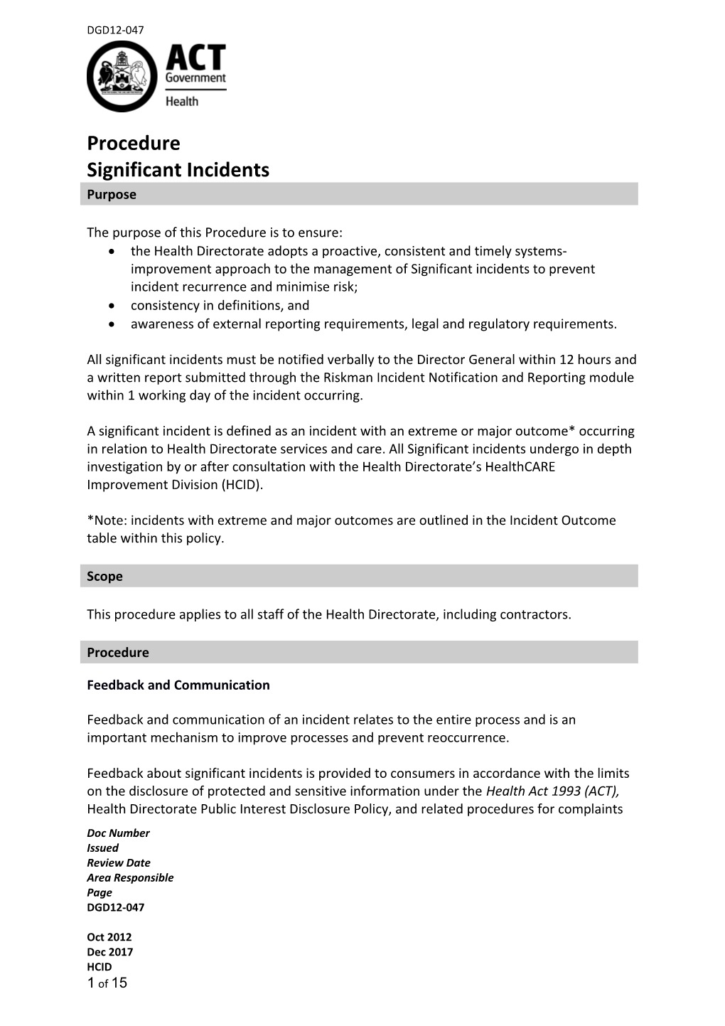 Significant Incident SOP s1