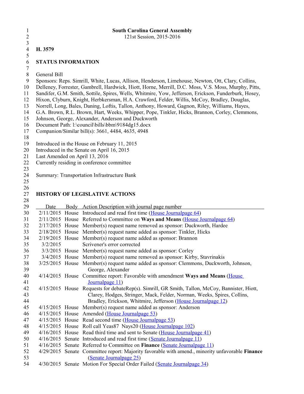 2015-2016 Bill 3579: Transportation Infrastructure Bank - South Carolina Legislature Online