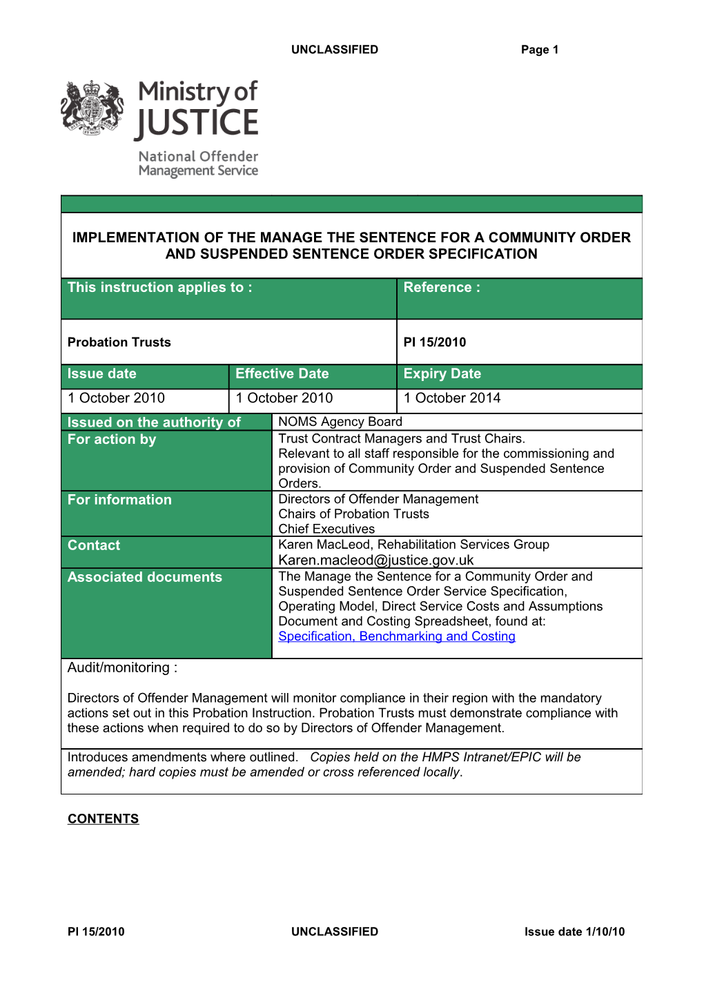 Probation Instruction 15-2010 - Implementation of the Victim Liaison Service Specification