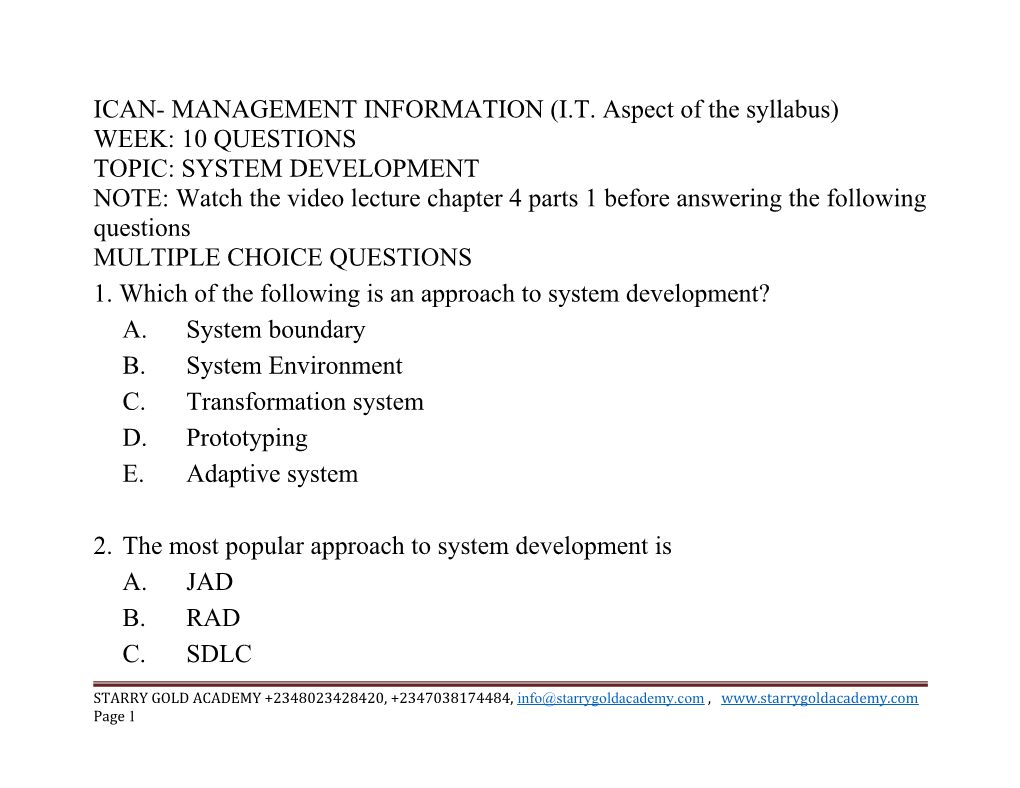 ICAN- MANAGEMENT INFORMATION (I.T. Aspect of the Syllabus)