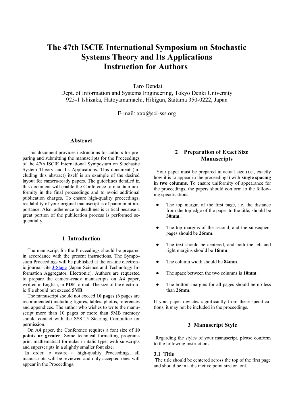 42Nd ISCIE International Symposium on Stochastic Systems Theory and Its Applications