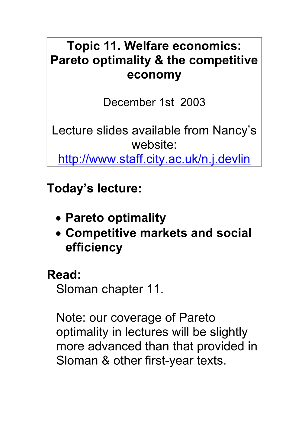 Pareto Optimality & the Competitive Economy