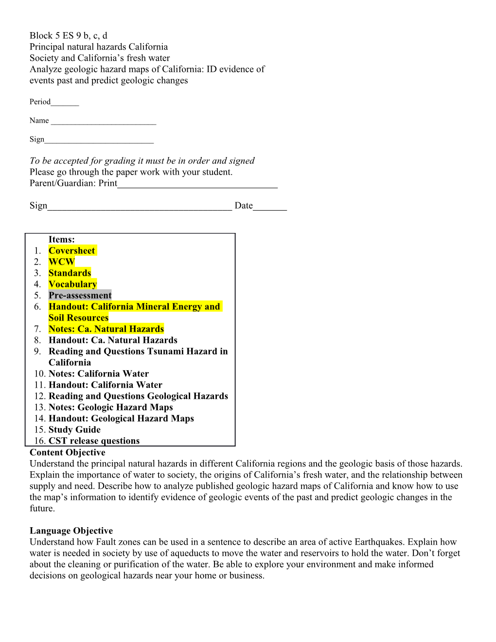 Principal Natural Hazards California