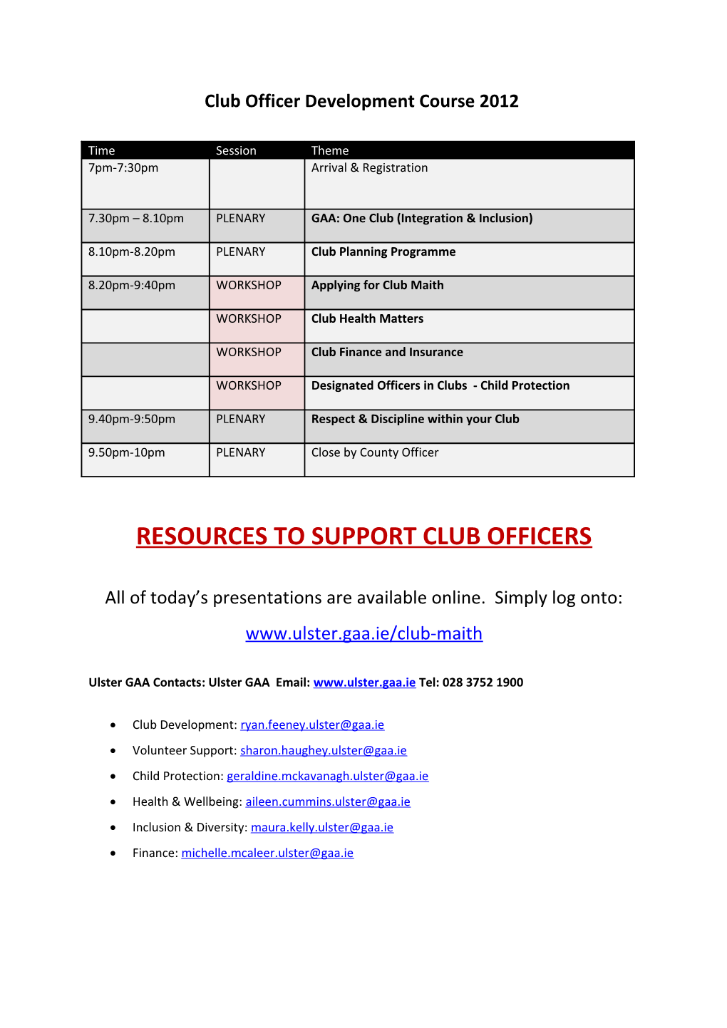 Club Officer Development Course 2012
