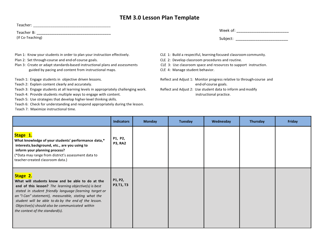 TEM 3.0 Lesson Plan Template