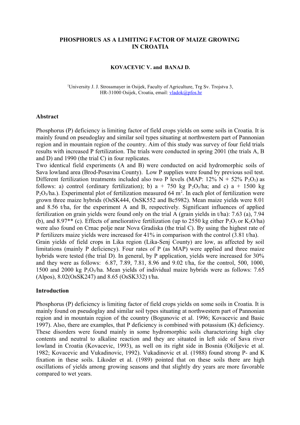 Phosphorus As a Limiting Factor of Maize Growing