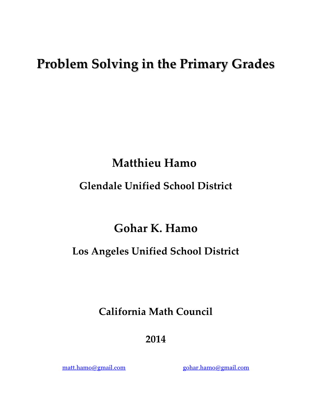 Problem Solving in the Primary Grades