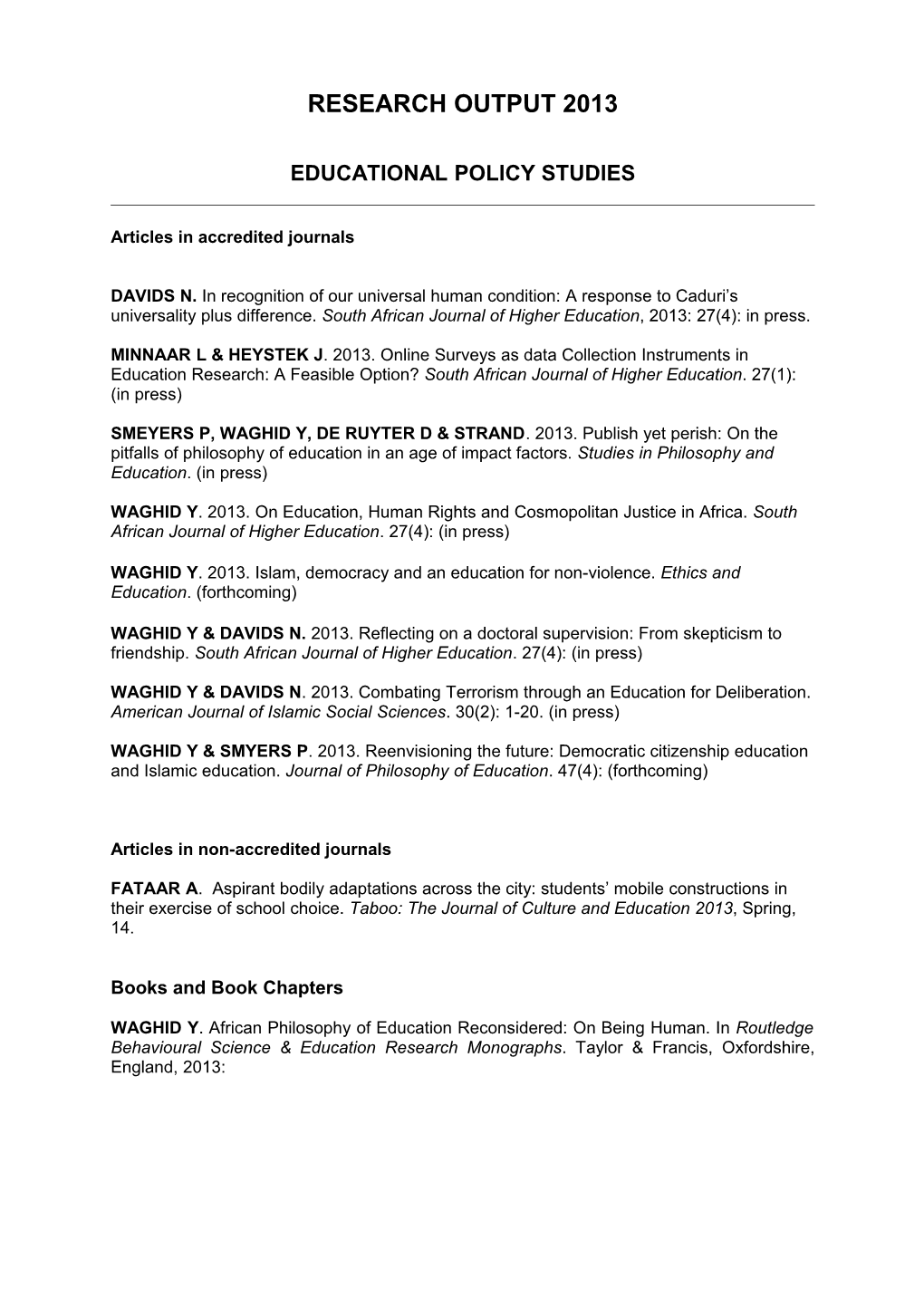 Research Output 2013