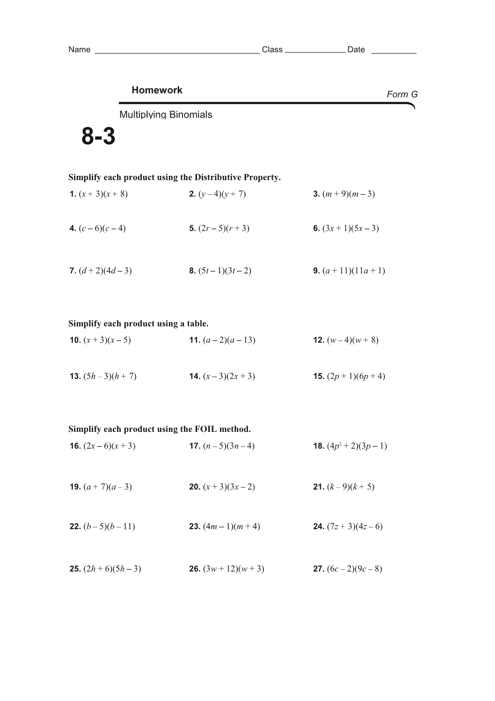 Simplify Each Product Using the Distributive Property