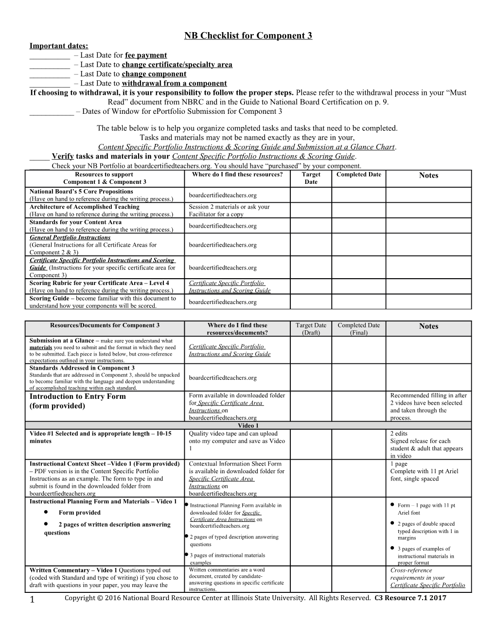 NB Checklist Forcomponent 3