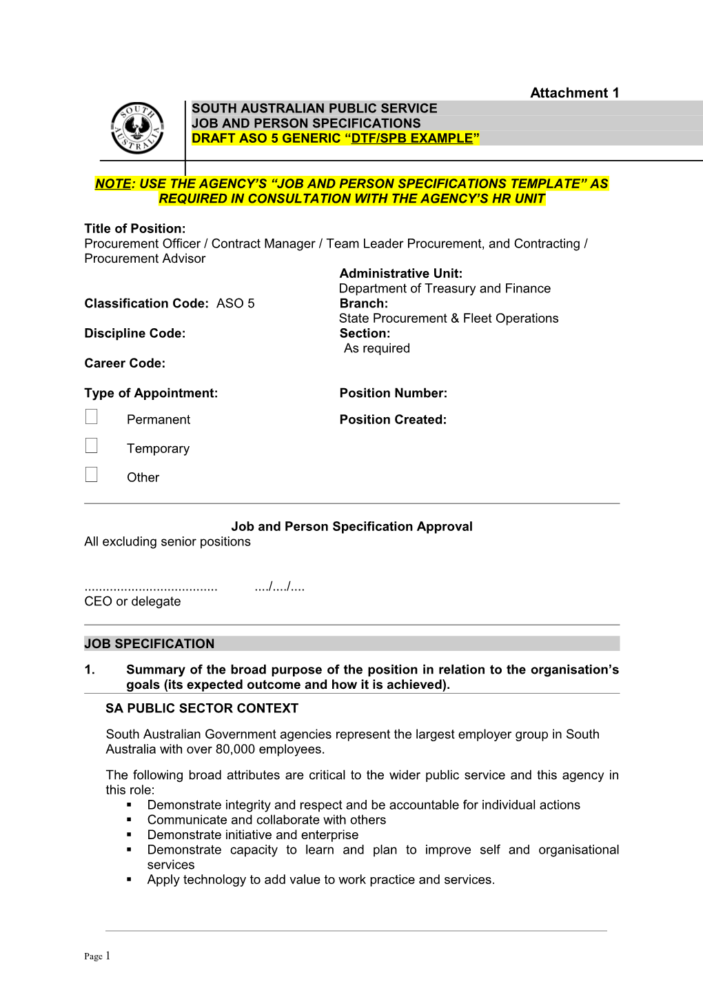 Job and Person Specification Template