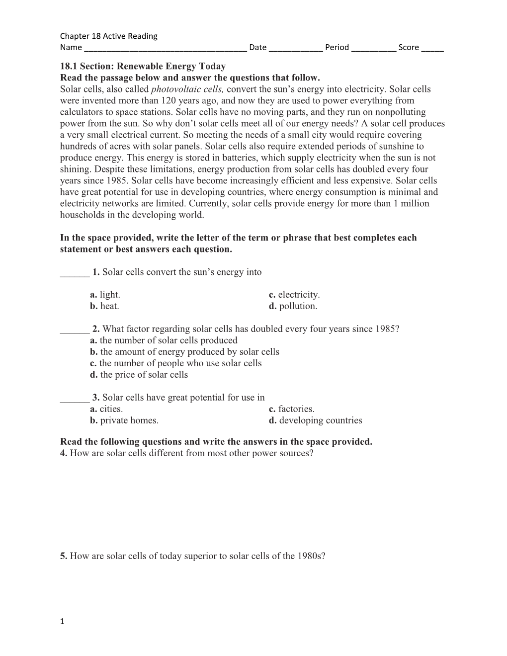 18.1 Section: Renewable Energy Today