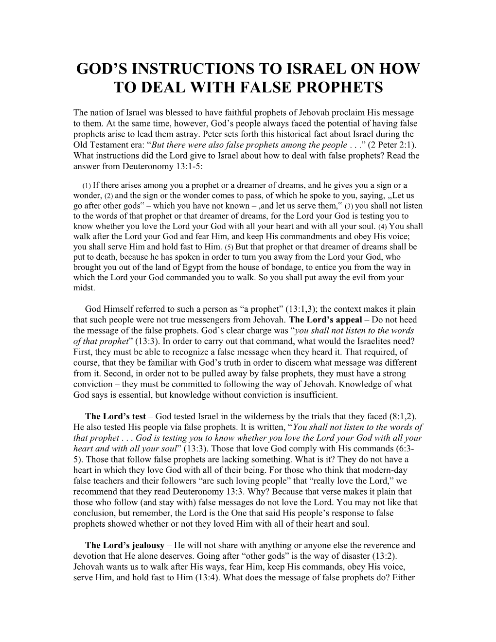 God S Instructions to Israel on How to Deal with False Prophets