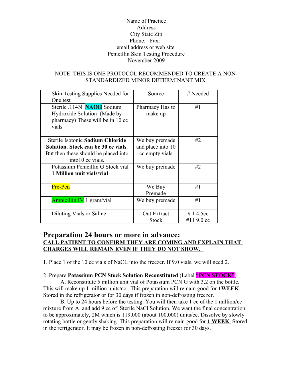 Penicillin Skin Testing Procedure