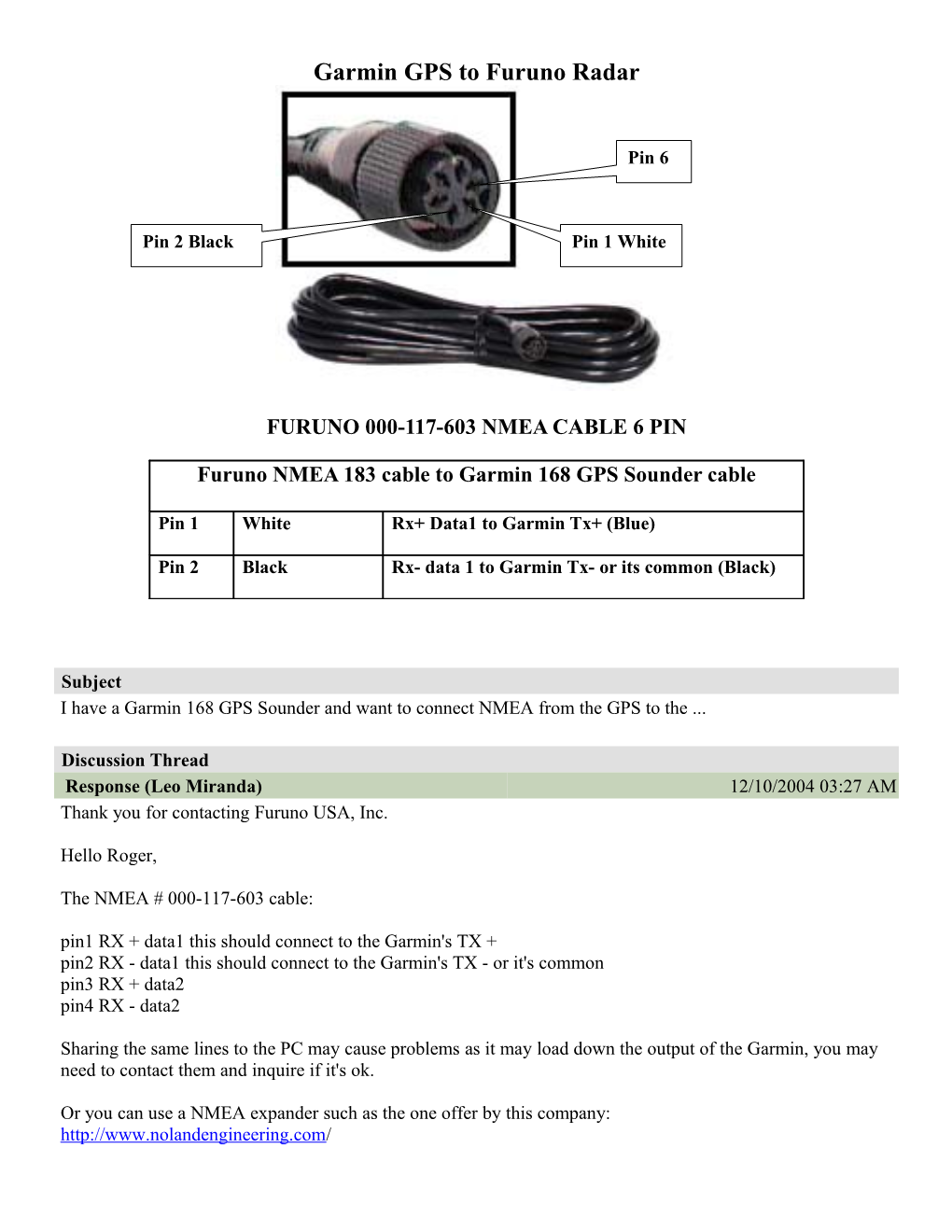 Garmin GPS to Furuno Radar