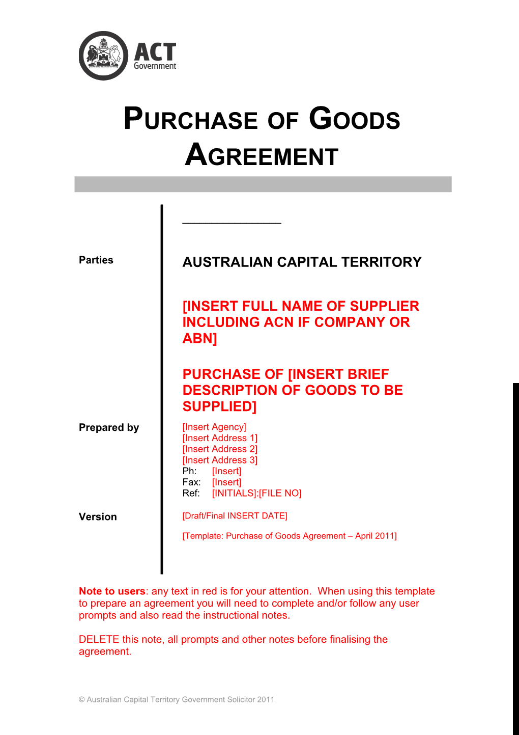 Goods Agreement - Territory Purchasing (Client Version)