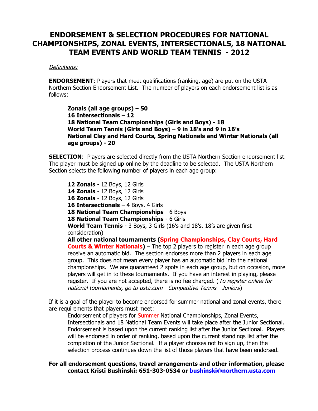 ENDORSEMENT & ELIGIBILITY PROCEDURES for SUMMER NATIONAL and ZONAL EVENTS - Summer 2007