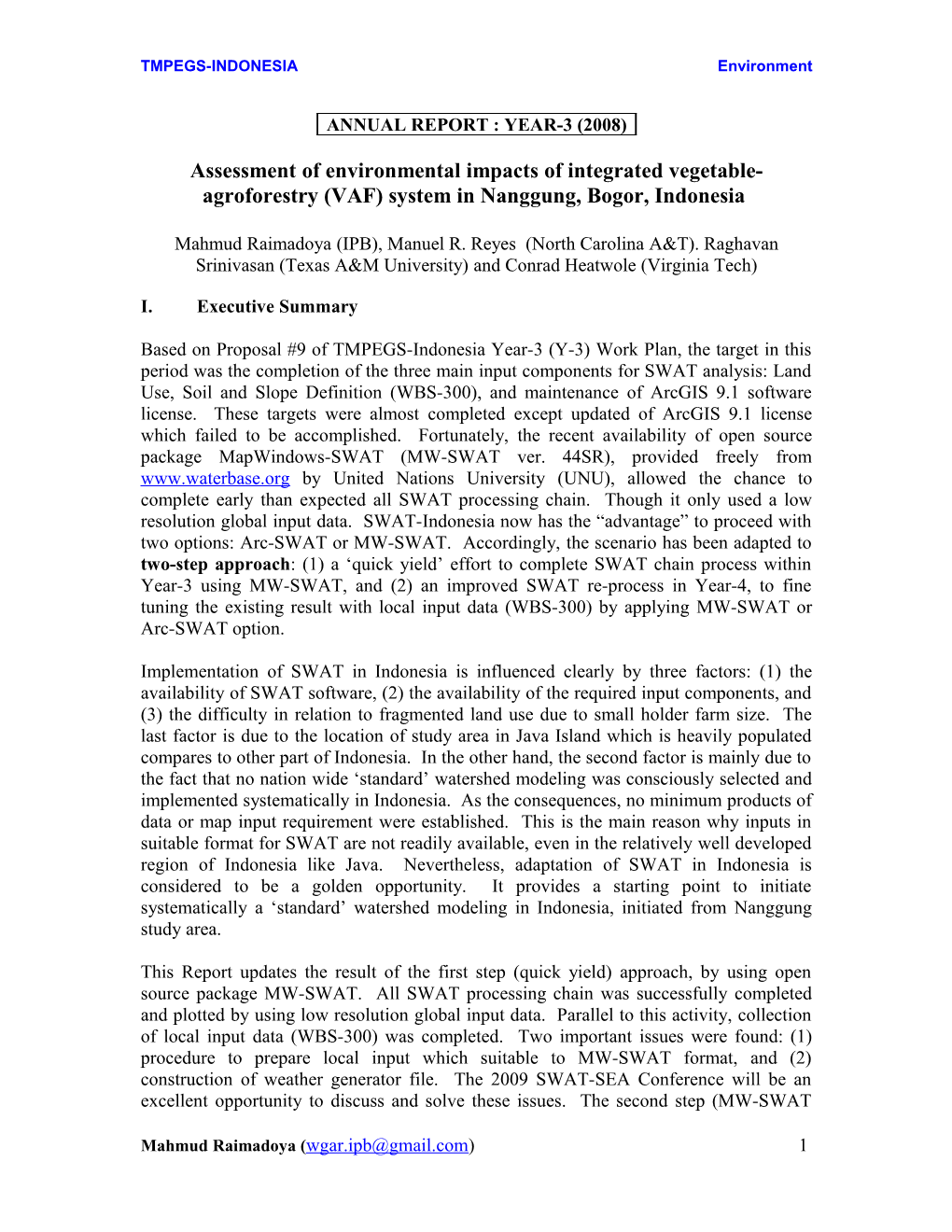 Assessment of Environmental Impacts of Integrated Vegetable-Agroforestry (VAF) System