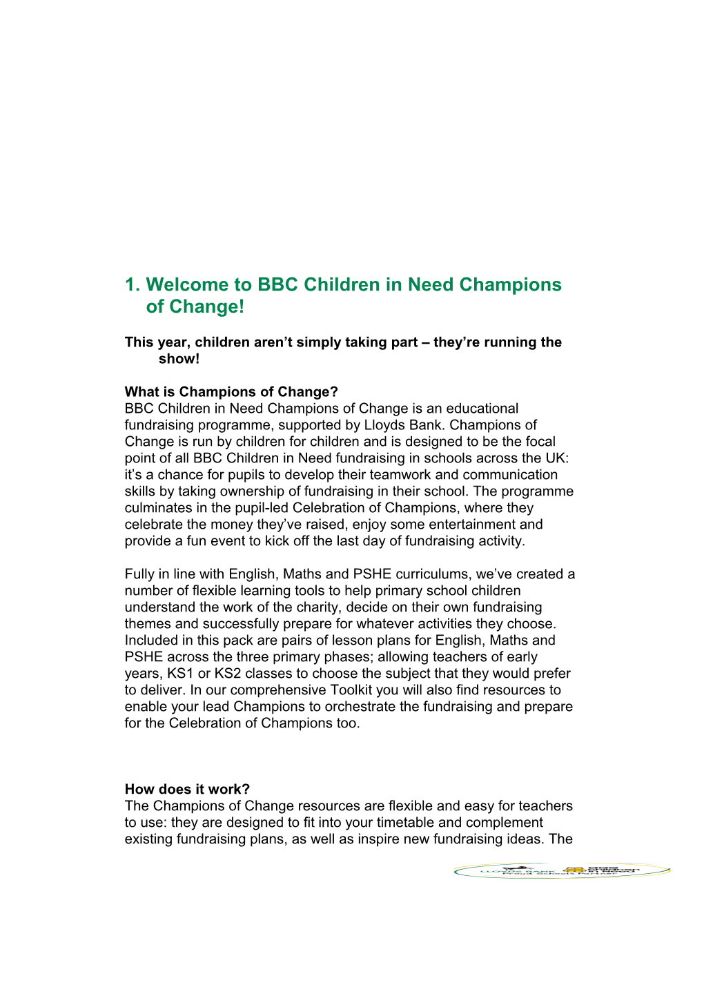 Welcome to BBC Children in Need Champions of Change!