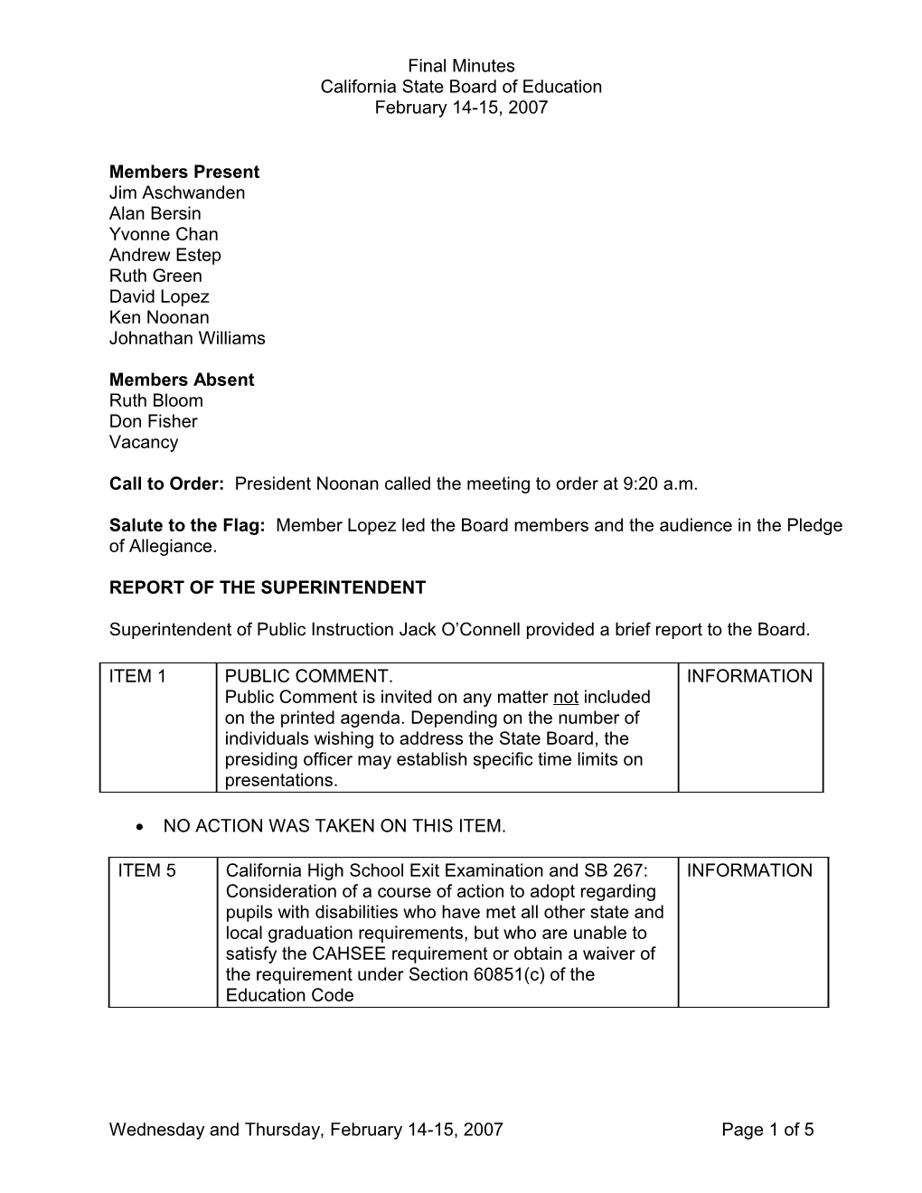 Final Minutes February 14-15, 2007 - SBE Minutes (CA State Board of Education)