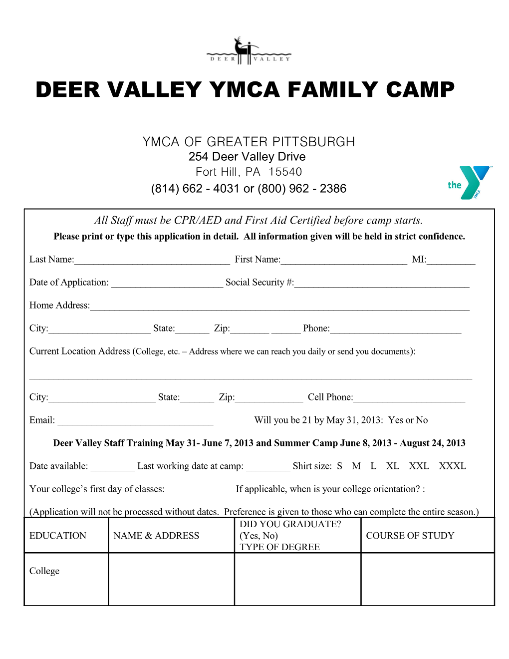 Deer Valley Ymca Camp