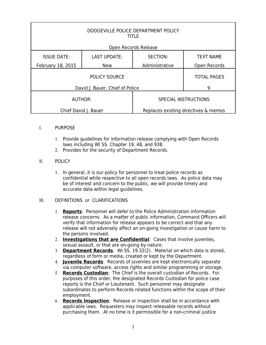 2. Provides for the Security of Department Records