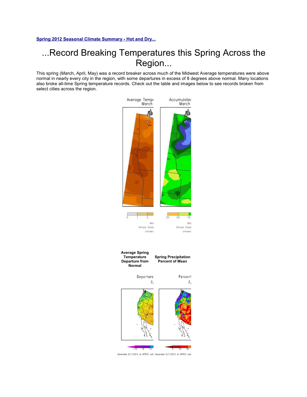 Spring 2012 Seasonal Climate Summary - Hot and Dry