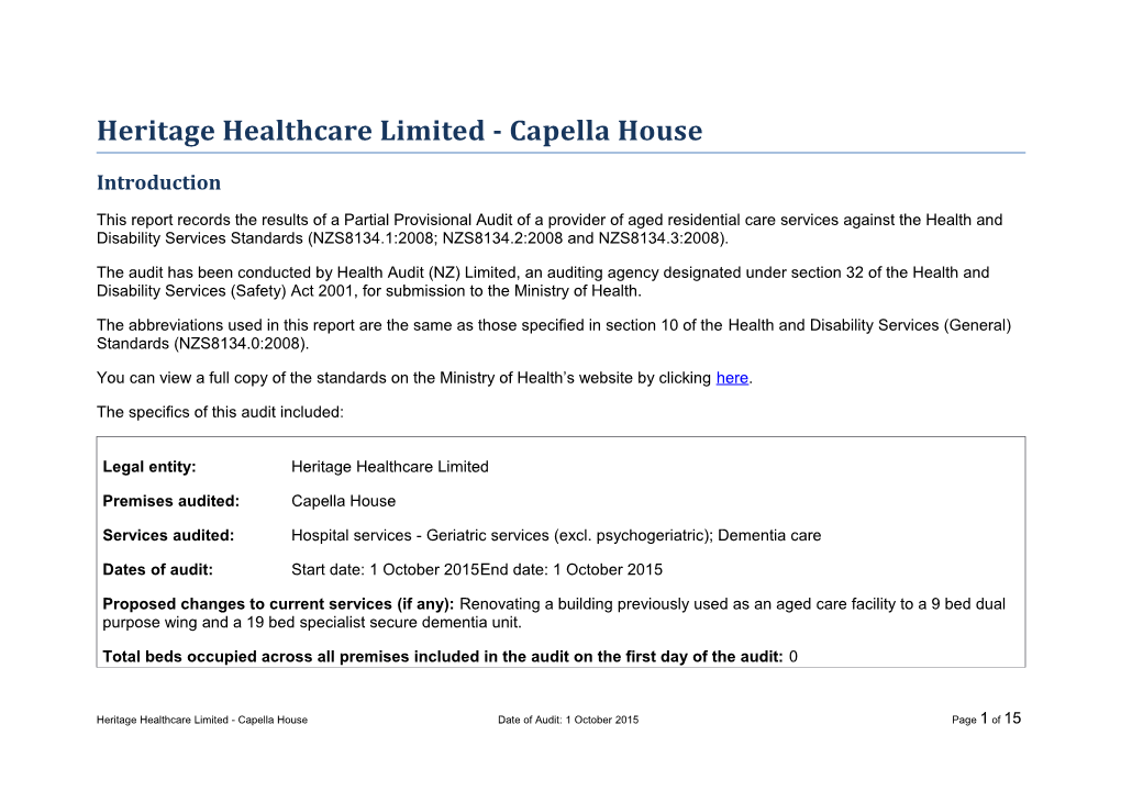 Heritage Healthcare Limited - Capella House